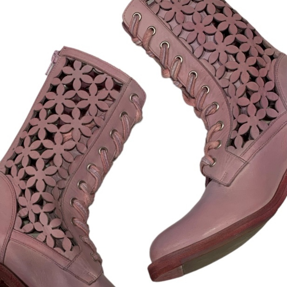 Free People Flower Power Lace-up Festival Ankle Boots Pink Combat Sz 36 US 6 - Picture 11 of 16